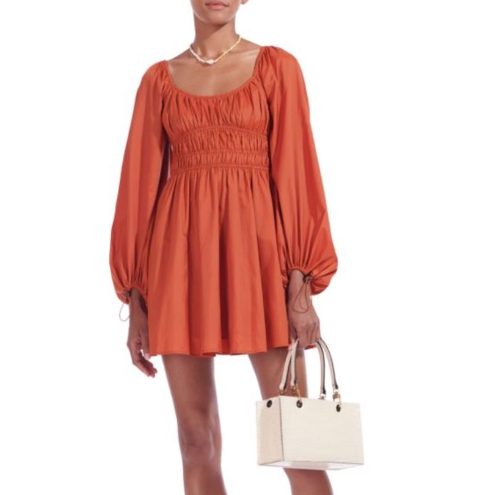 STAUD Bow Puff-Sleeve Mini Dress NWT